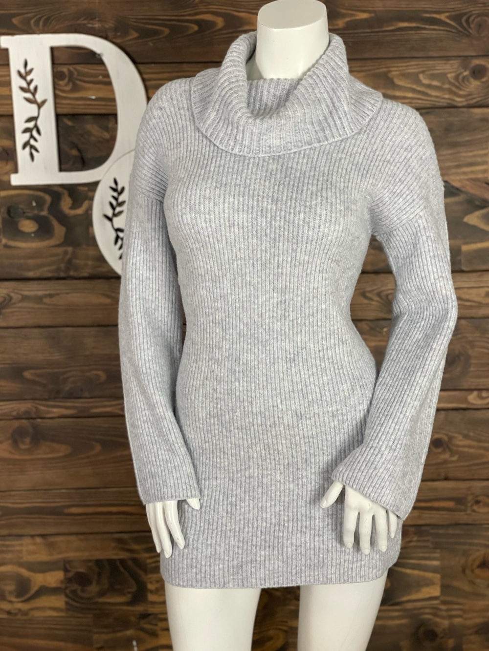 Abercrombie & Fitch Wool Blend Gray Ribbed Knit Mini Sweater Dress Cowl Neckline